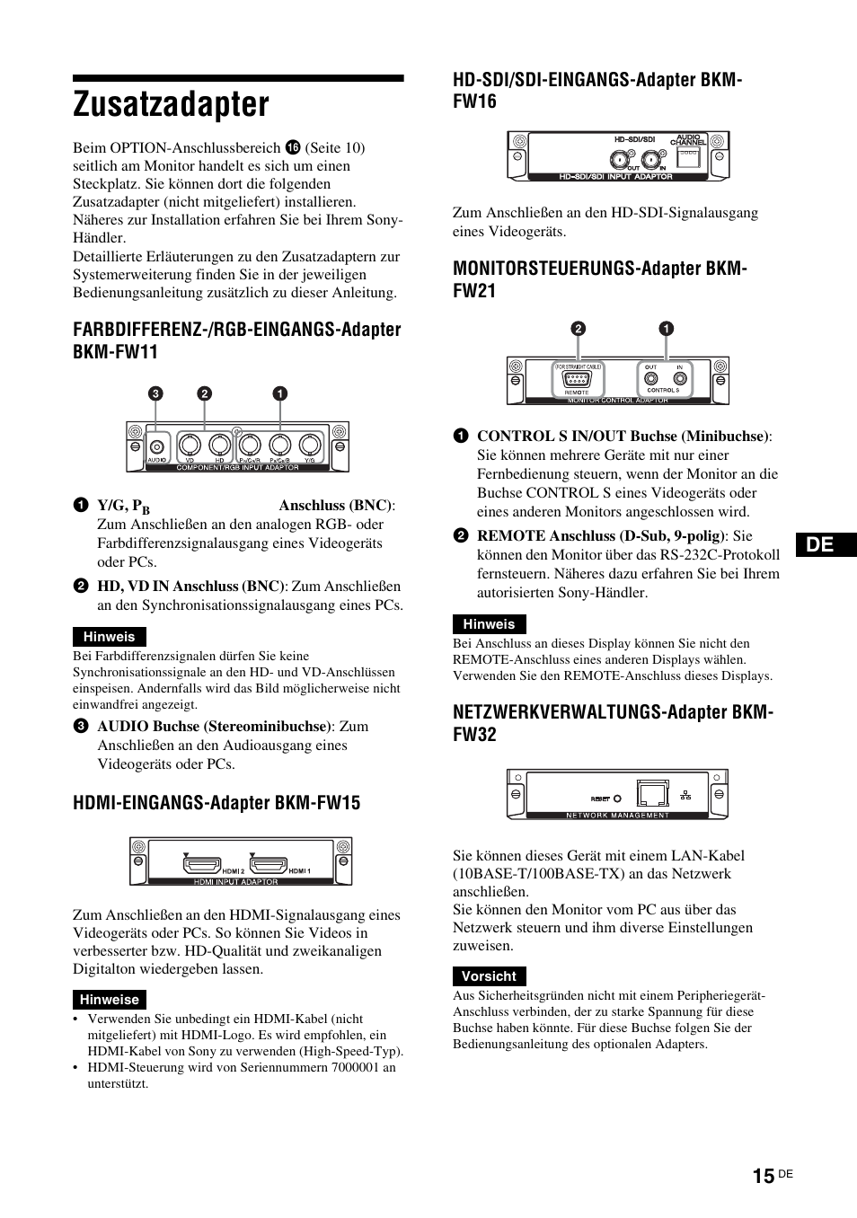Zusatzadapter | Sony FWD-S42E1 User Manual | Page 129 / 255