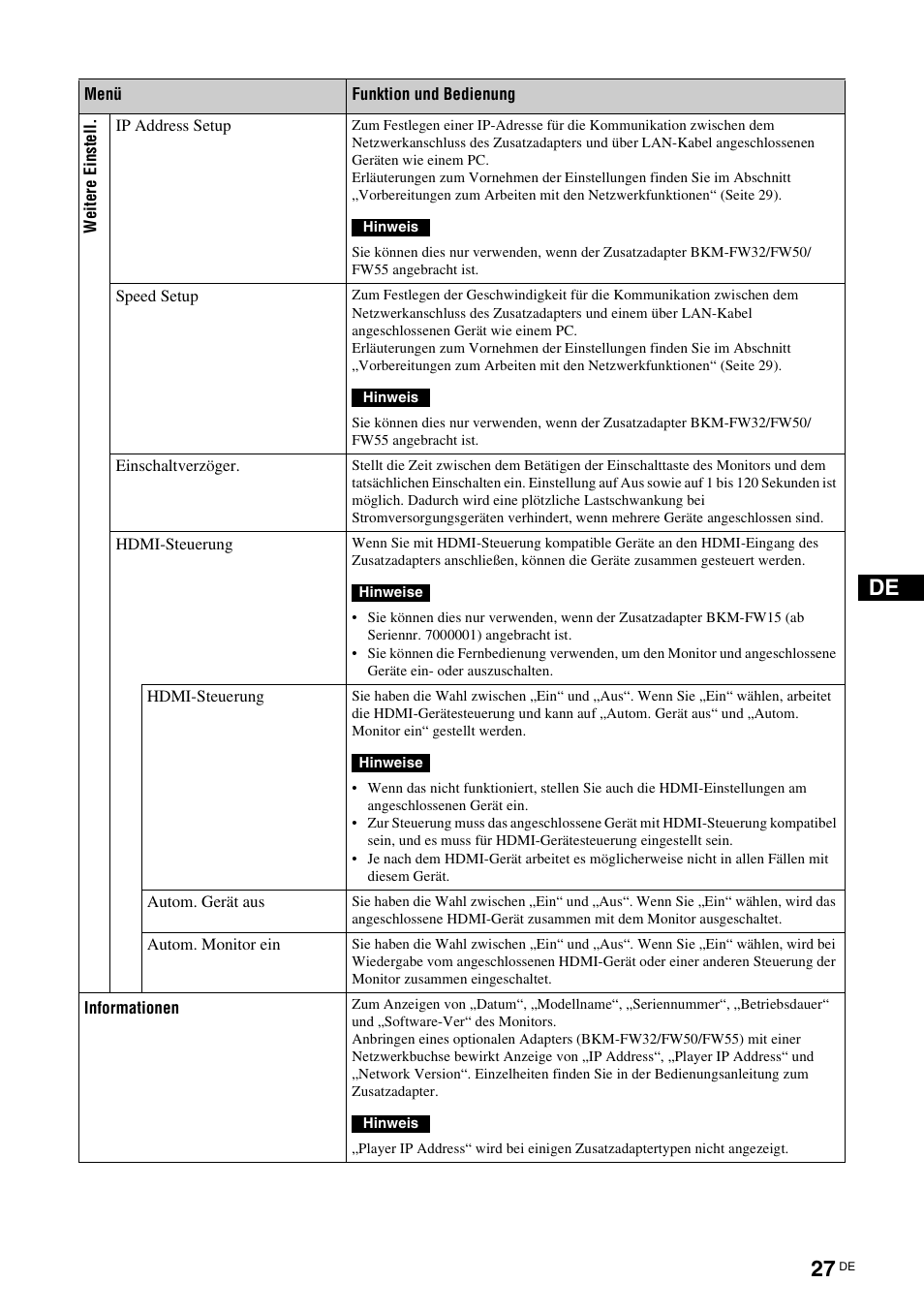 N (seite 27) | Sony FWD-S42E1 User Manual | Page 141 / 255