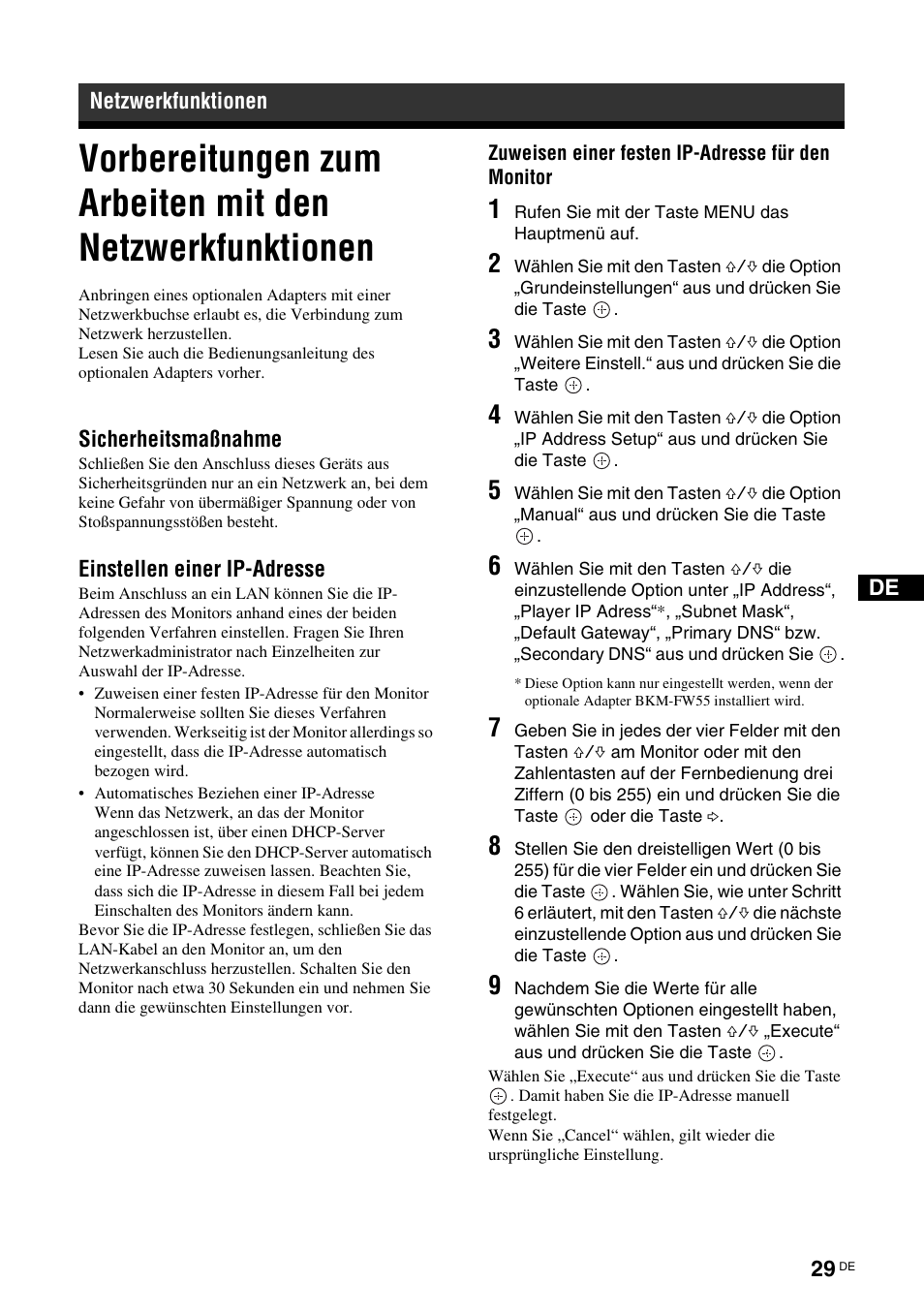 Netzwerkfunktionen | Sony FWD-S42E1 User Manual | Page 143 / 255
