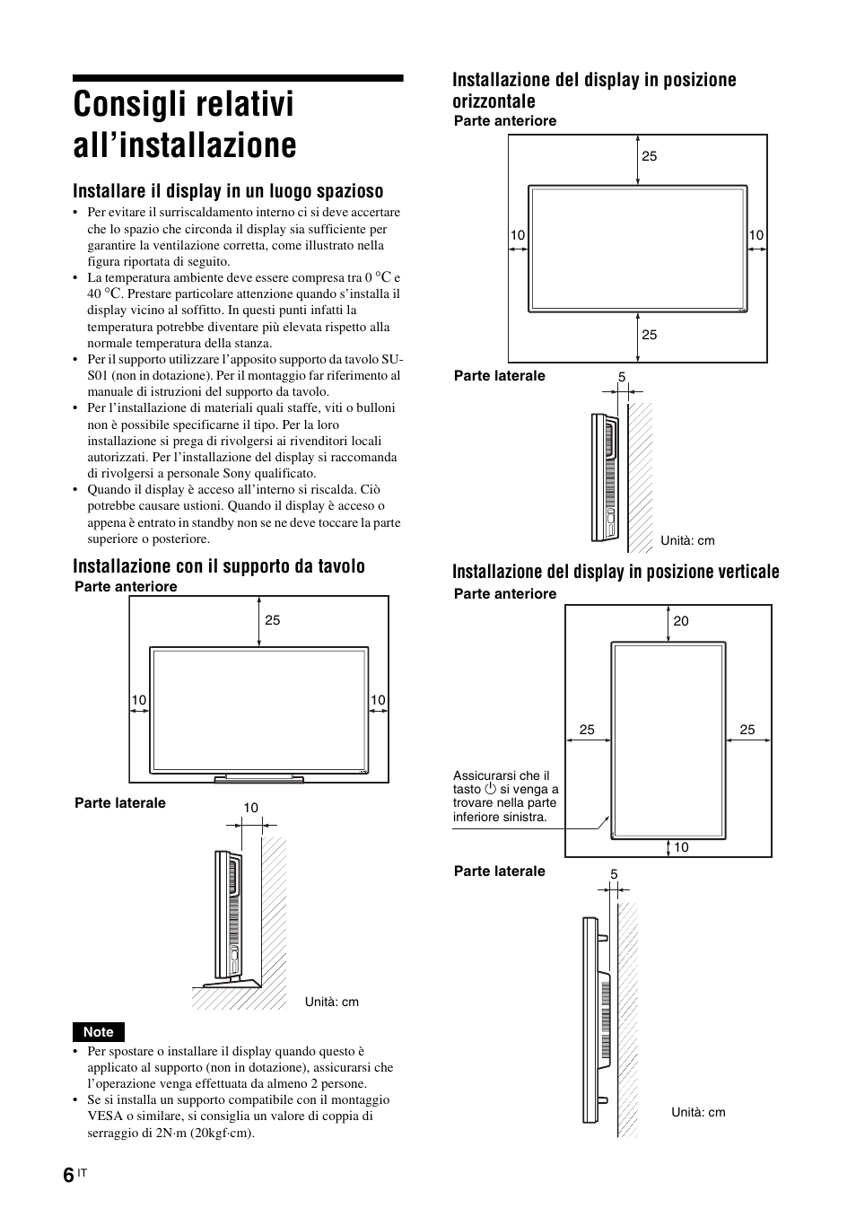 Consigli relativi all’installazione, Installare il display in un luogo spazioso, Installazione con il supporto da tavolo | Sony FWD-S42E1 User Manual | Page 192 / 255