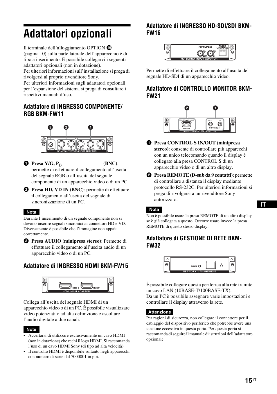 Adattatori opzionali | Sony FWD-S42E1 User Manual | Page 201 / 255