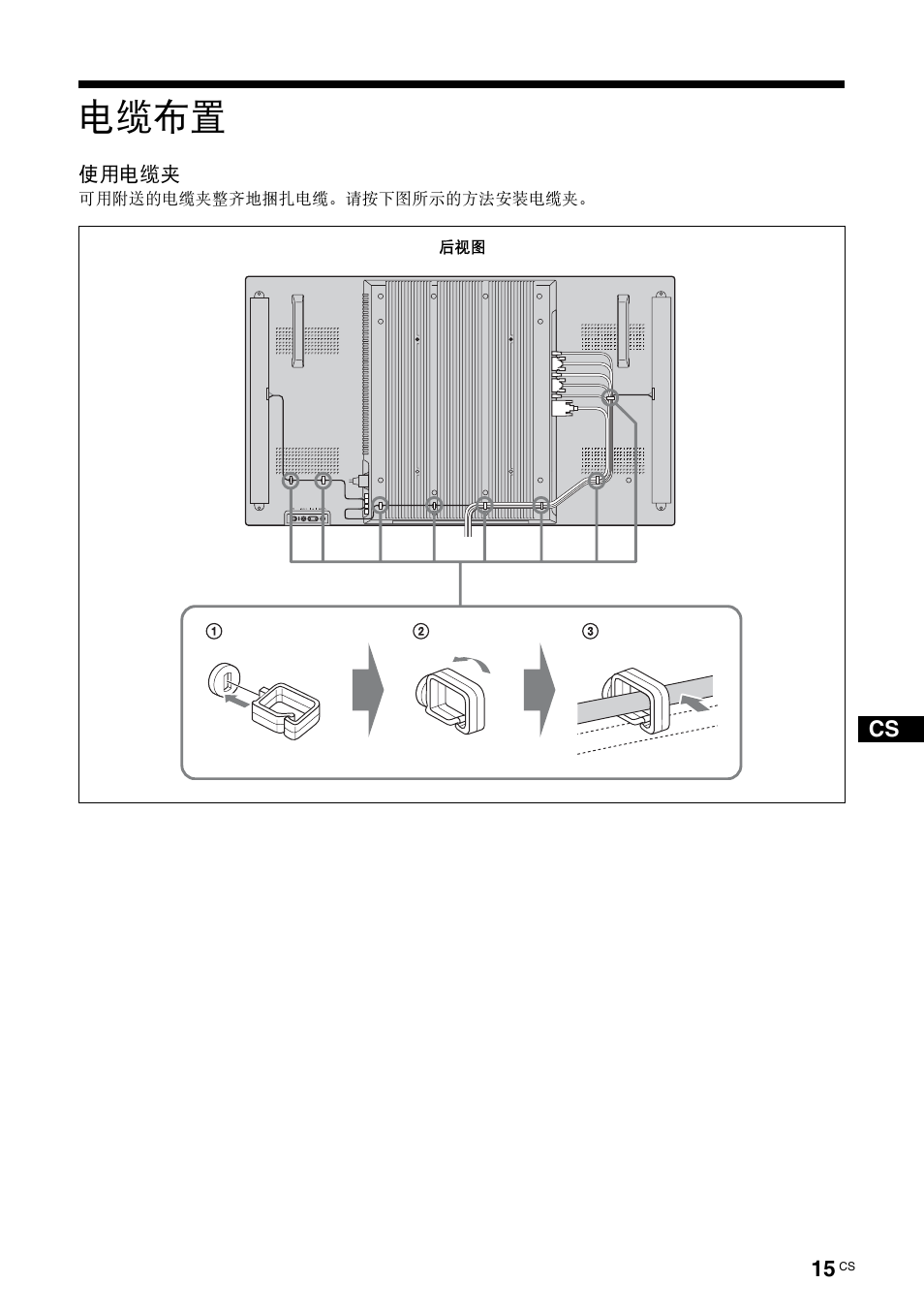 电缆布置, 详细说明，参见第 15 页 | Sony FWD-S42E1 User Manual | Page 237 / 255