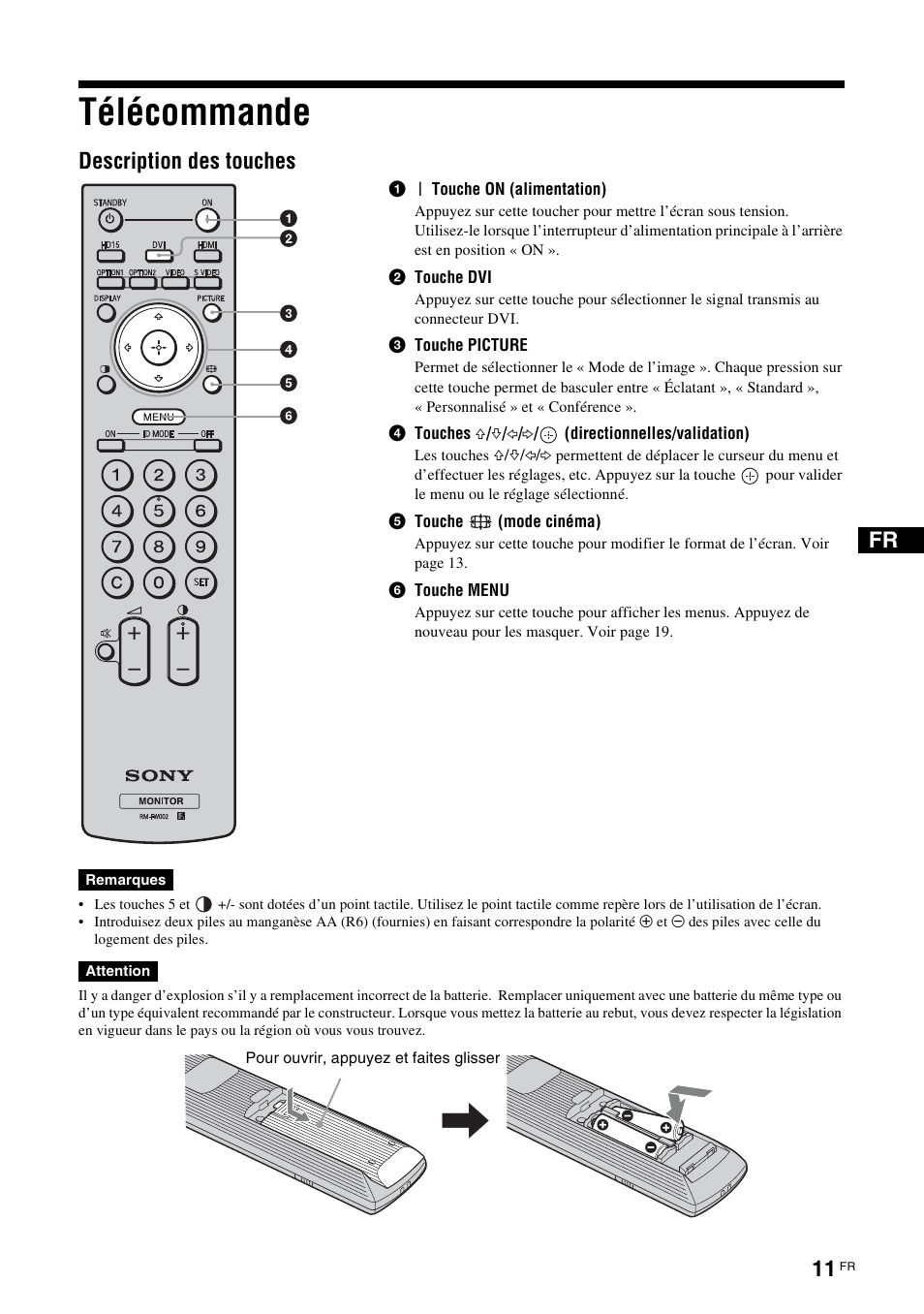 Télécommande, Description des touches | Sony FWD-S42E1 User Manual | Page 89 / 255