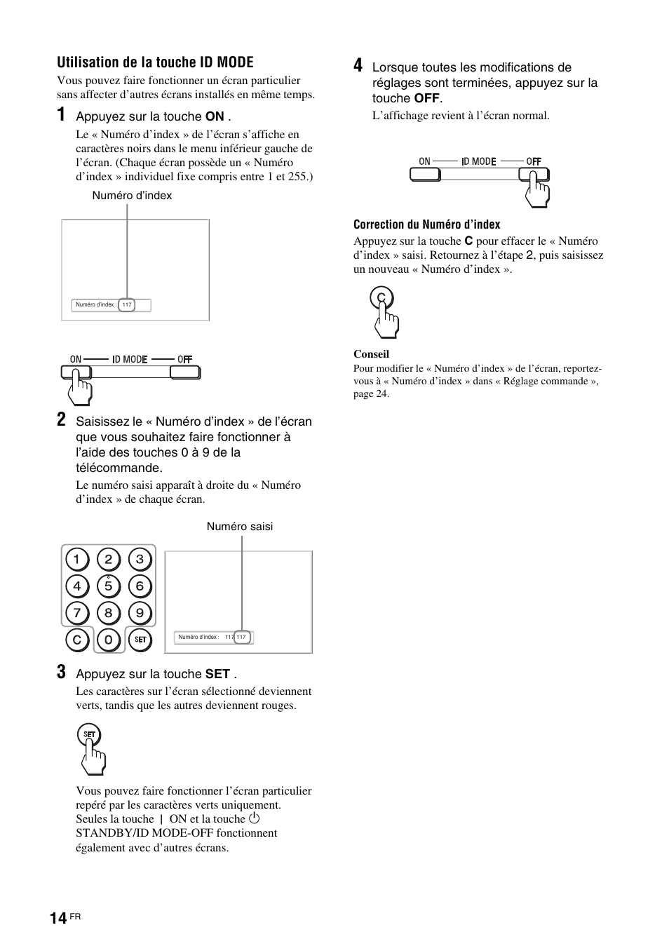 Utilisation de la touche id mode | Sony FWD-S42E1 User Manual | Page 92 / 255