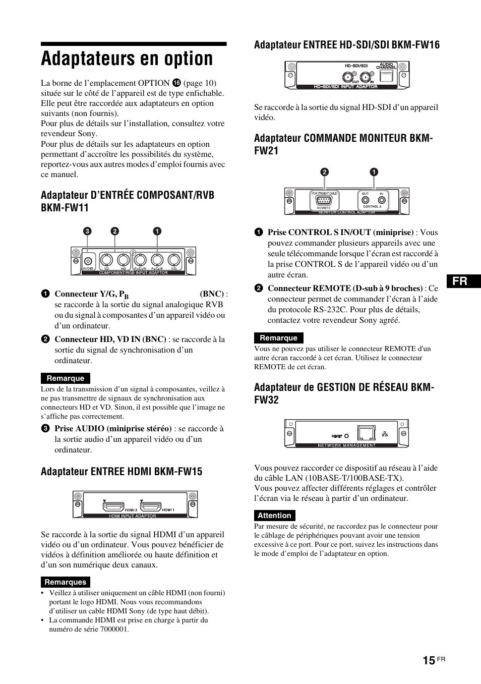 Adaptateurs en option | Sony FWD-S42E1 User Manual | Page 93 / 255