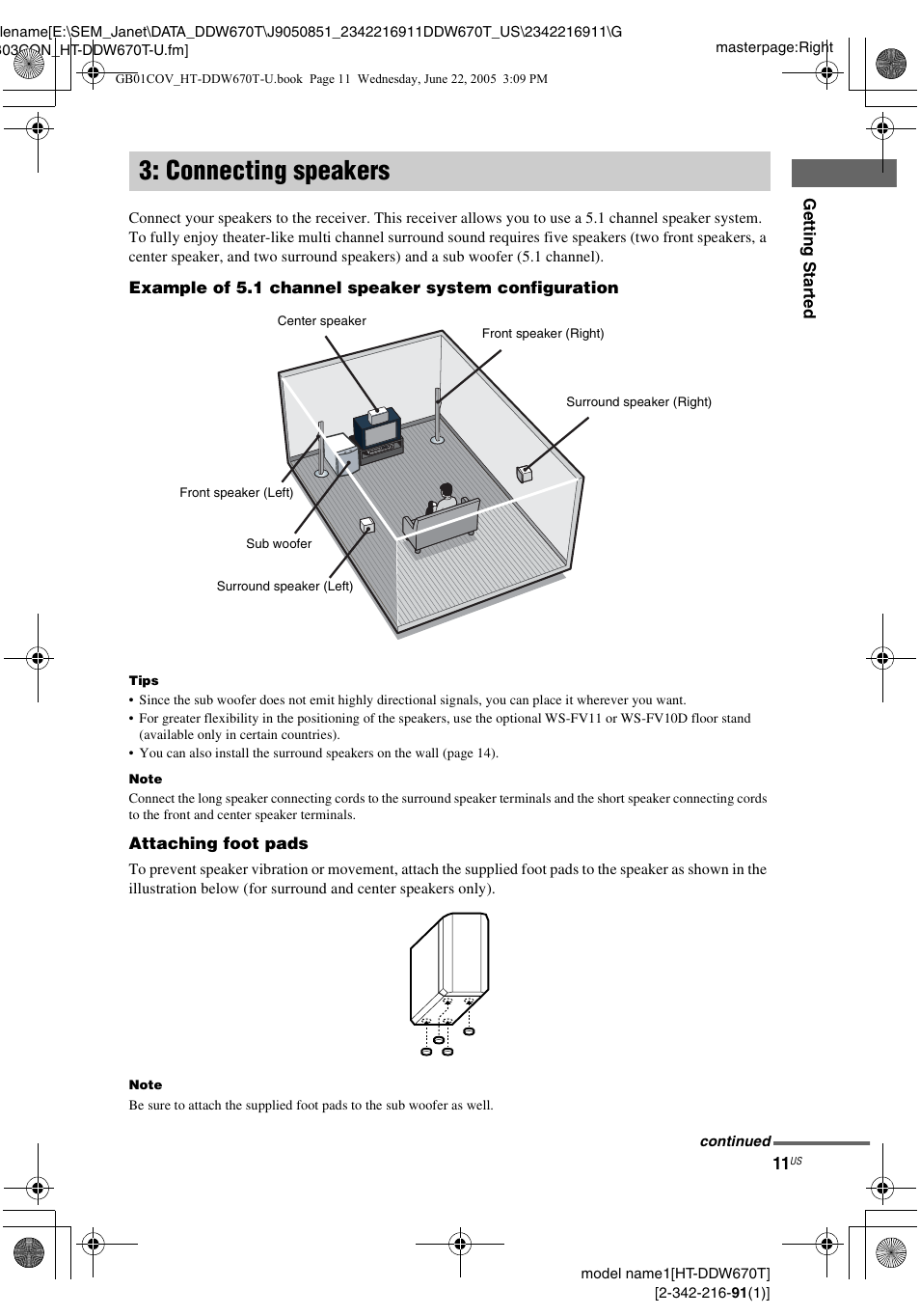 Connecting speakers | Sony HT-DDW670T User Manual | Page 11 / 44
