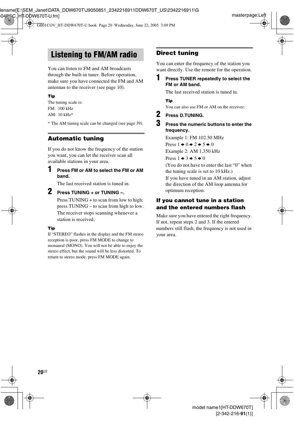 Listening to fm/am radio | Sony HT-DDW670T User Manual | Page 20 / 44