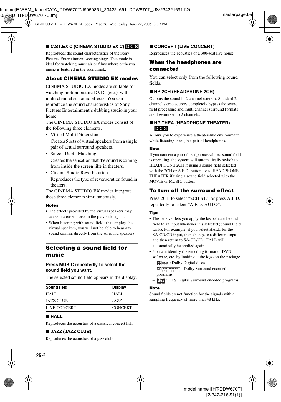 Selecting a sound field for music | Sony HT-DDW670T User Manual | Page 26 / 44