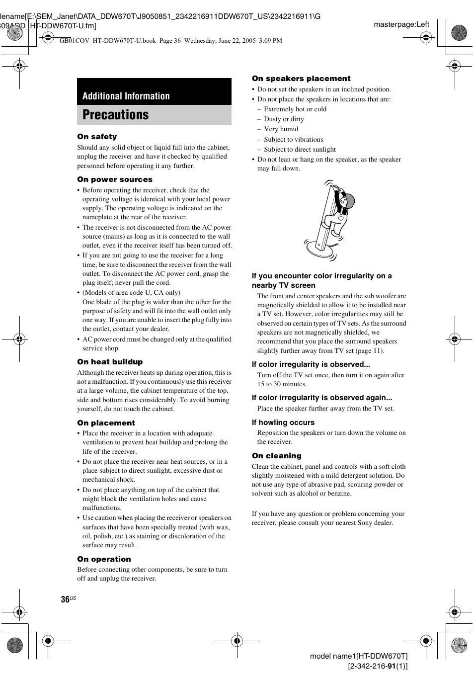 Additional information, Precautions | Sony HT-DDW670T User Manual | Page 36 / 44