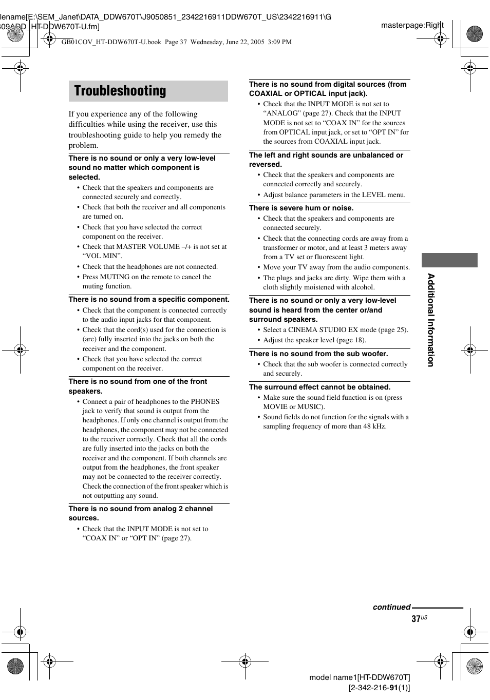 Troubleshooting | Sony HT-DDW670T User Manual | Page 37 / 44