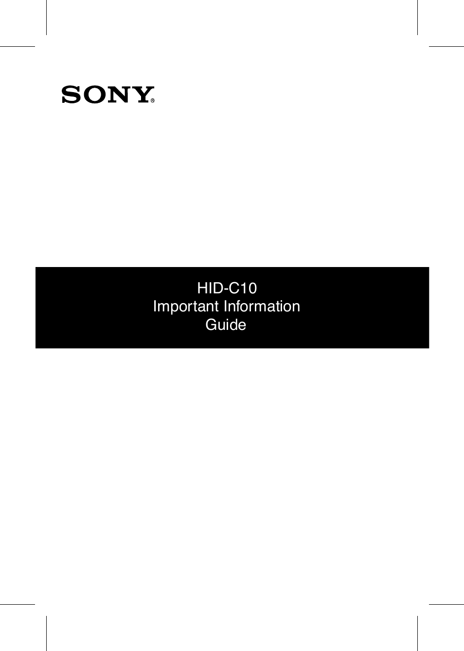 Sony HID-C10 User Manual | 14 pages