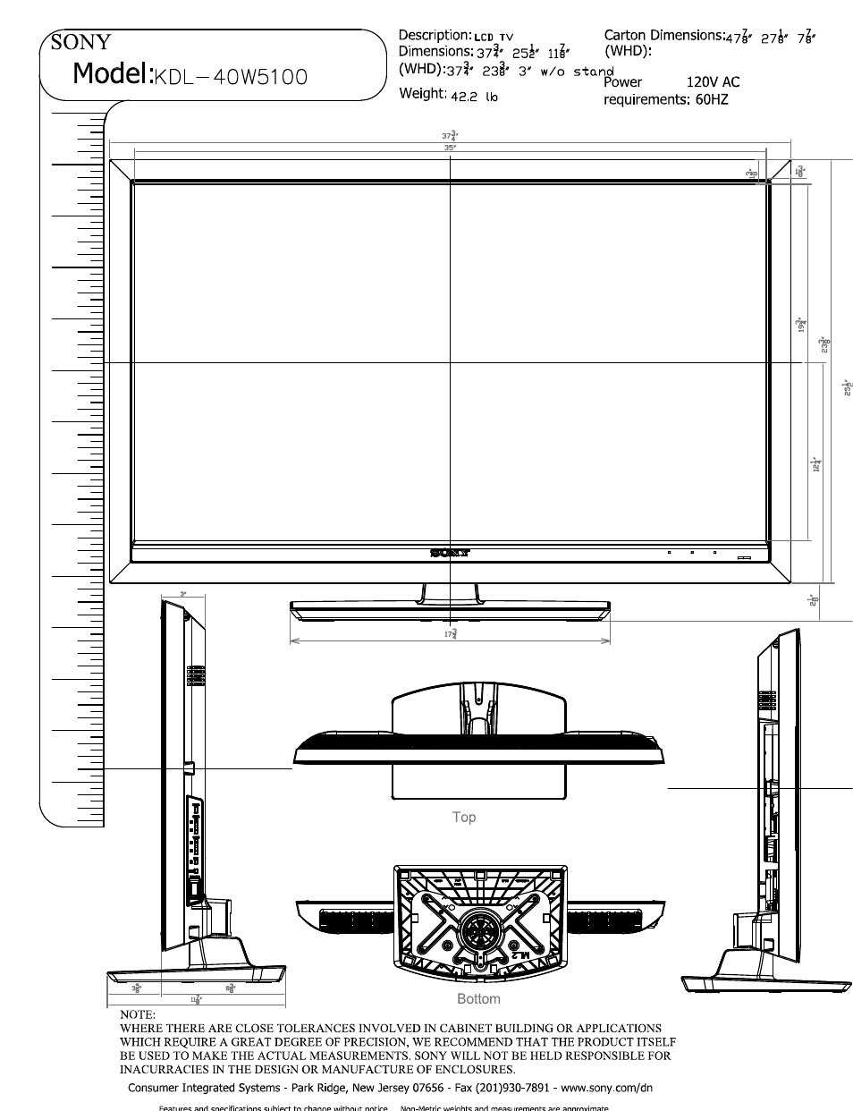 Sony KDL-40W5100 User Manual | 2 pages