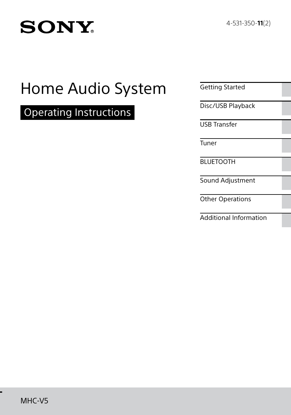 Sony MHC-V5 User Manual | 52 pages