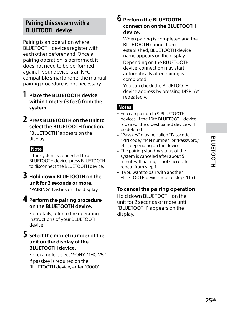 Pairing this system with a bluetooth device | Sony MHC-V5 User Manual | Page 25 / 52