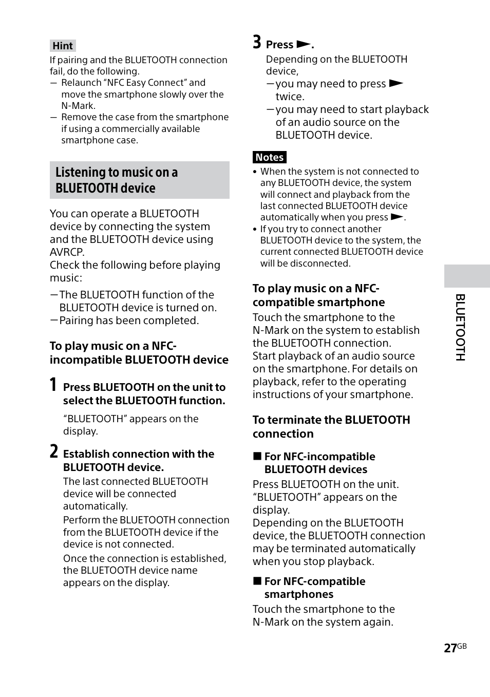 Listening to music on a bluetooth device | Sony MHC-V5 User Manual | Page 27 / 52