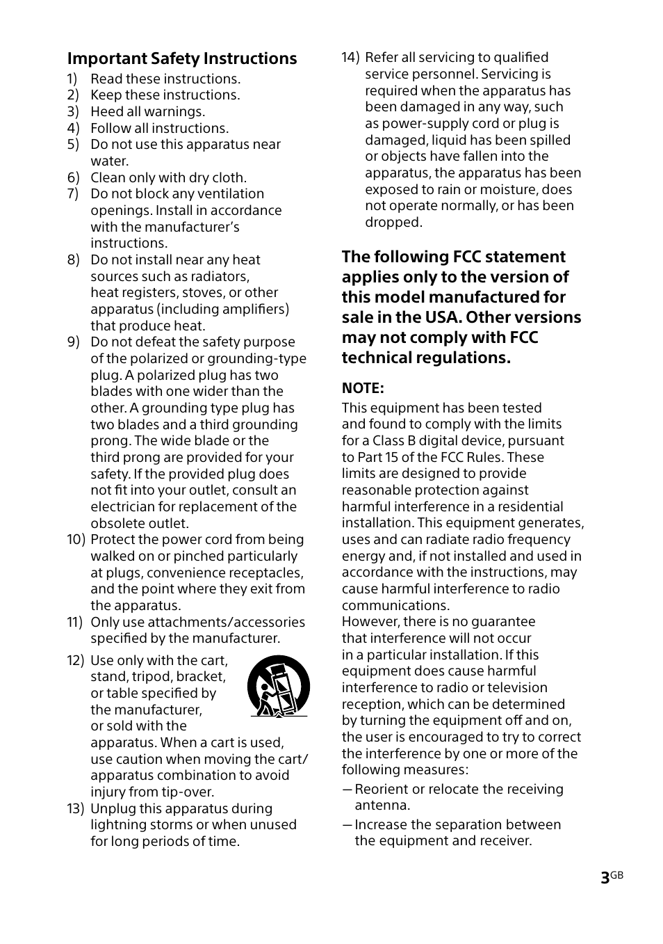 Important safety instructions | Sony MHC-V5 User Manual | Page 3 / 52