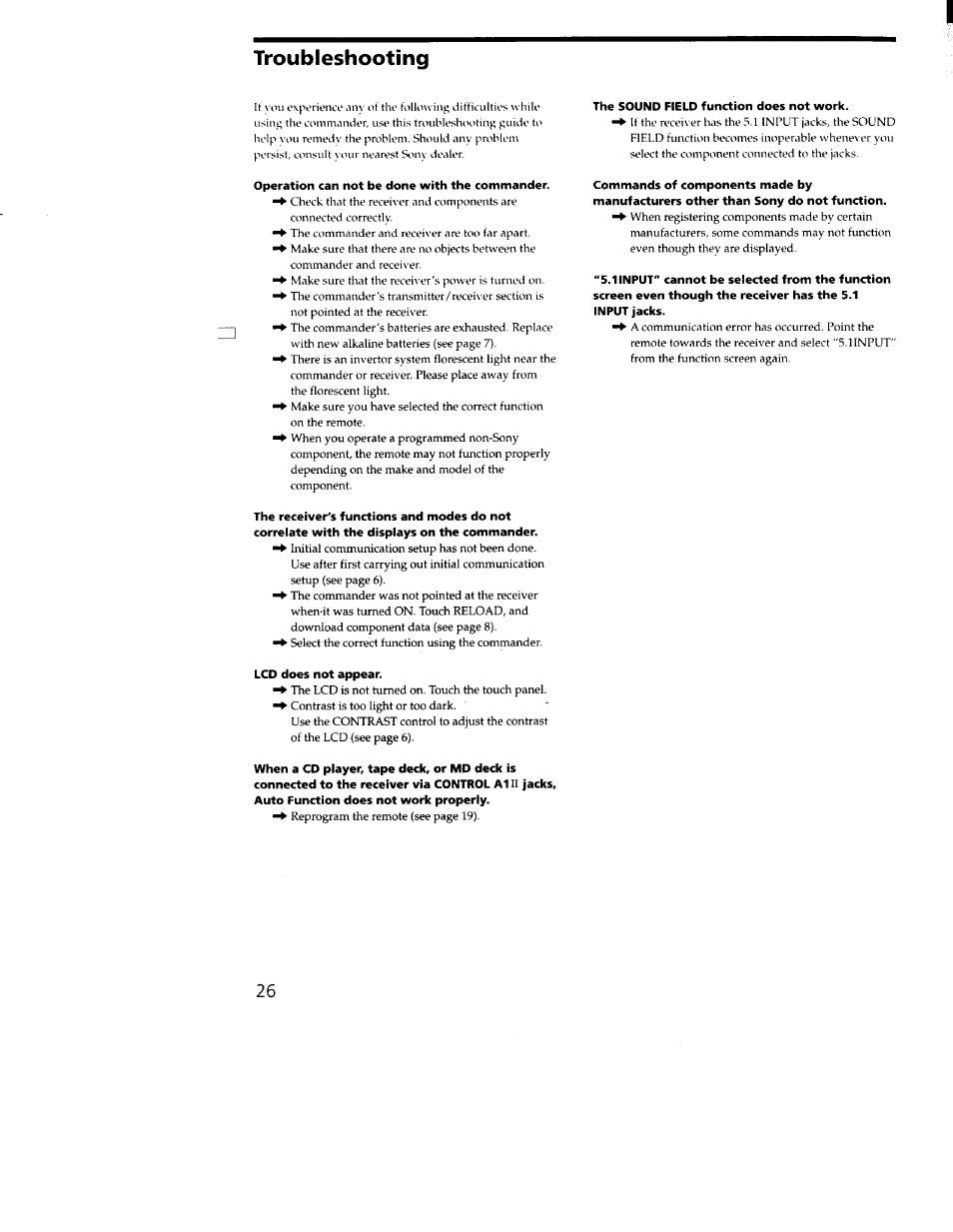 Troubleshooting | Sony RM-TP502 User Manual | Page 26 / 27
