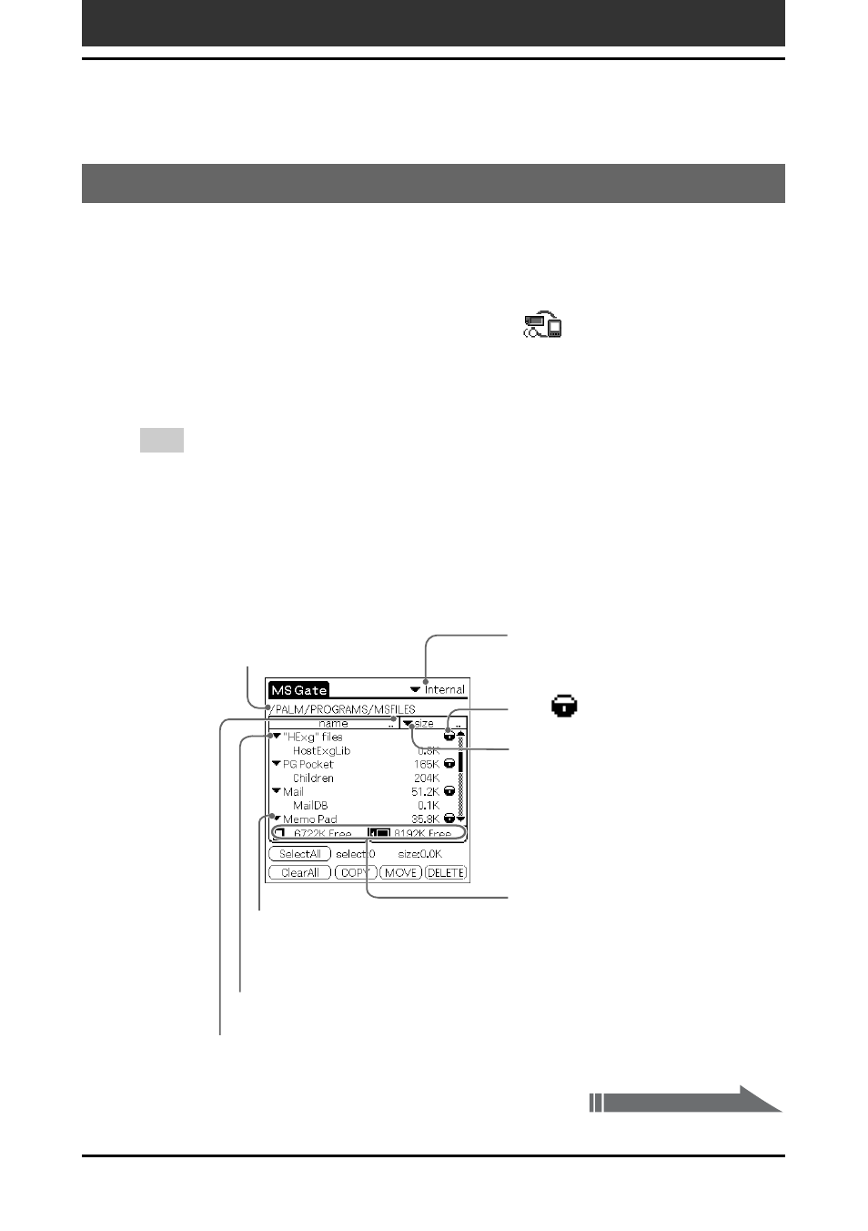 Exchanging data via memory stick® media, Exchanging data via memory stick, Media | Starting the memory stick, Gate (ms gate) application | Sony PEG-T665C User Manual | Page 139 / 218