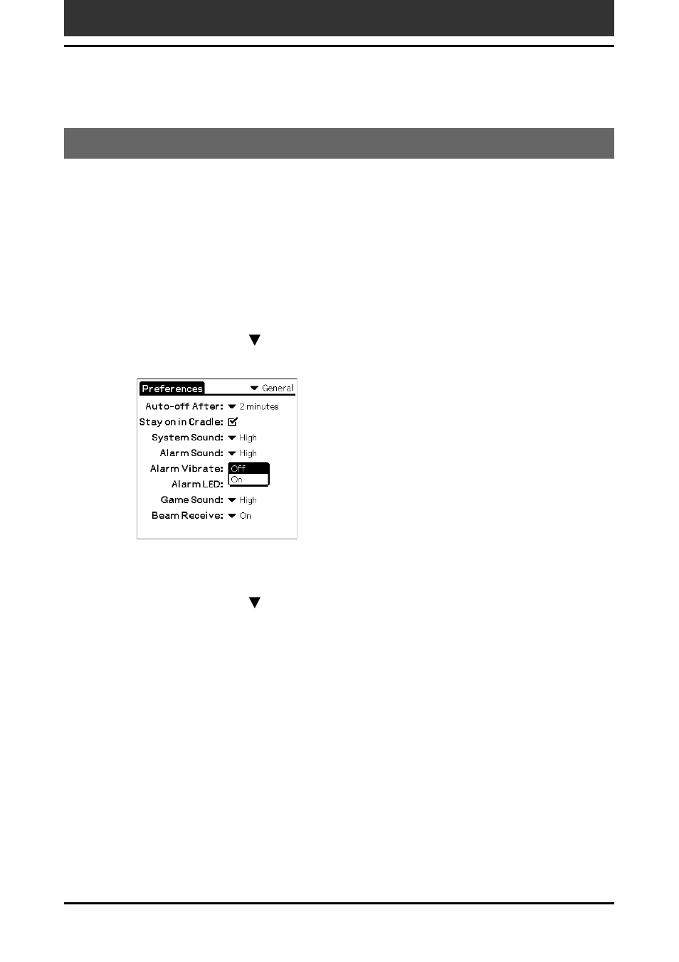 Turning the vibrate alarm and led alarm on or off | Sony PEG-T665C User Manual | Page 166 / 218