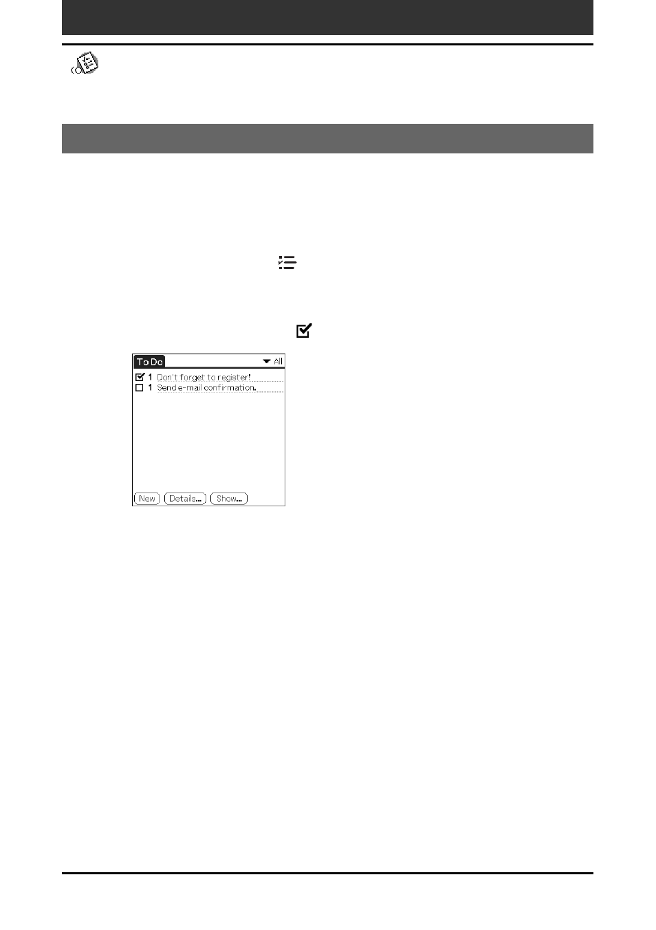 Checking off a to do list item | Sony PEG-T665C User Manual | Page 63 / 218