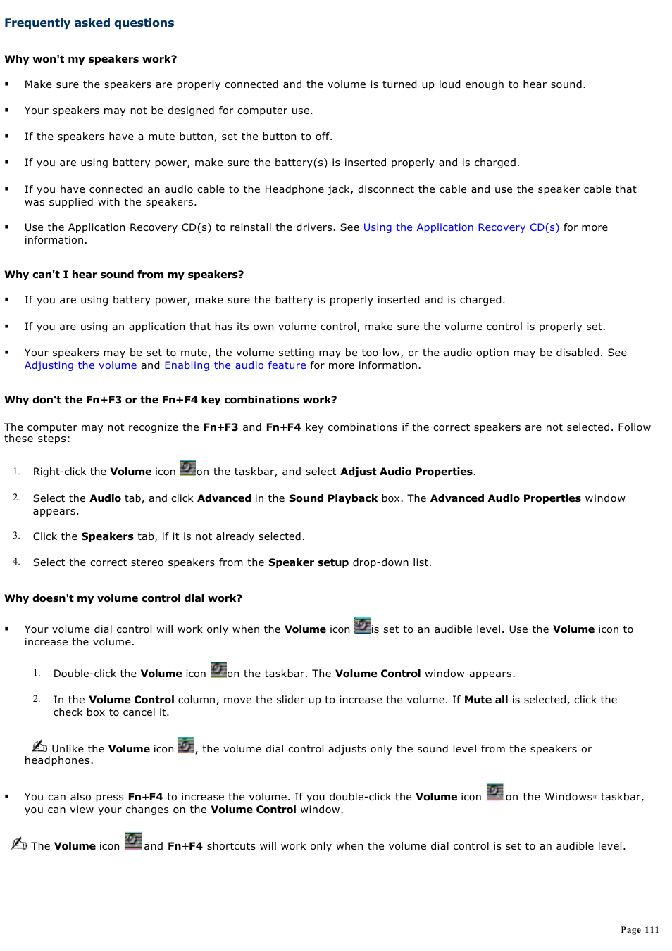 Frequently asked questions | Sony PCG-FXA63 User Manual | Page 111 / 162