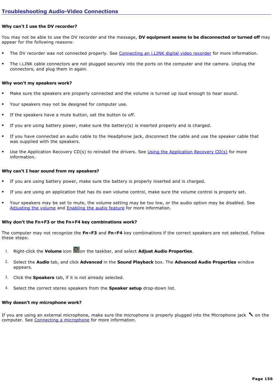 Troubleshooting audio-video connections | Sony PCG-FXA63 User Manual | Page 156 / 162