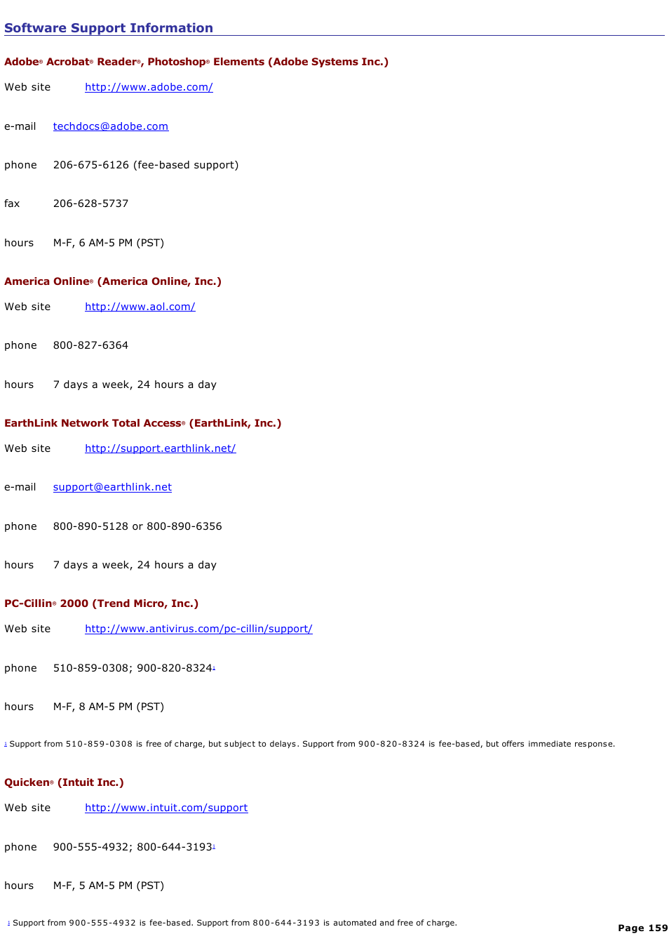 Software support information | Sony PCG-FXA63 User Manual | Page 159 / 162