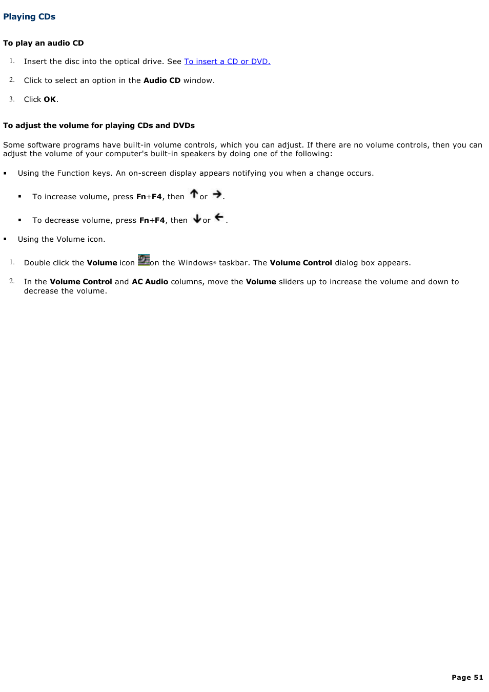 Playing cds | Sony PCG-FXA63 User Manual | Page 51 / 162