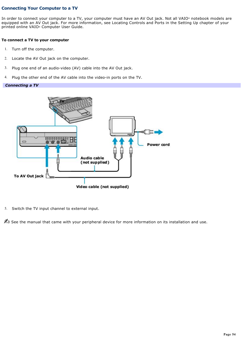 Connecting your computer to a tv | Sony PCG-FXA63 User Manual | Page 54 / 162