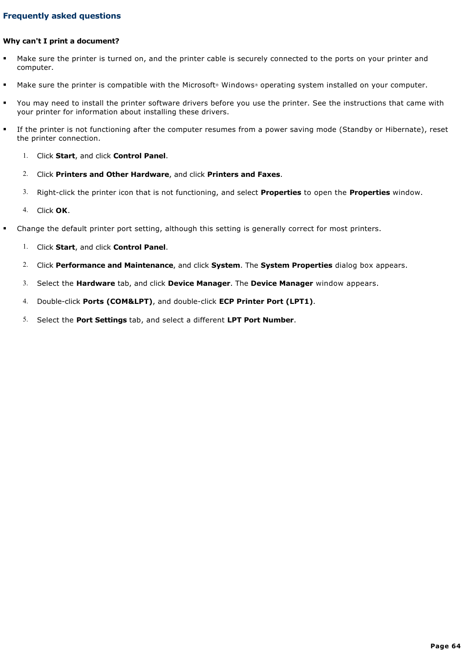 Frequently asked questions | Sony PCG-FXA63 User Manual | Page 64 / 162