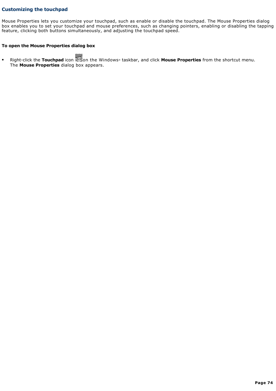 Customizing the touchpad | Sony PCG-FXA63 User Manual | Page 74 / 162