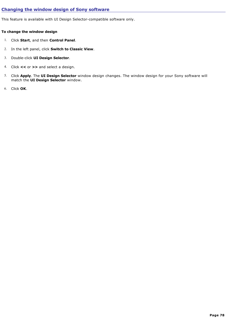 Changing the window design of sony software | Sony PCG-FXA63 User Manual | Page 78 / 162