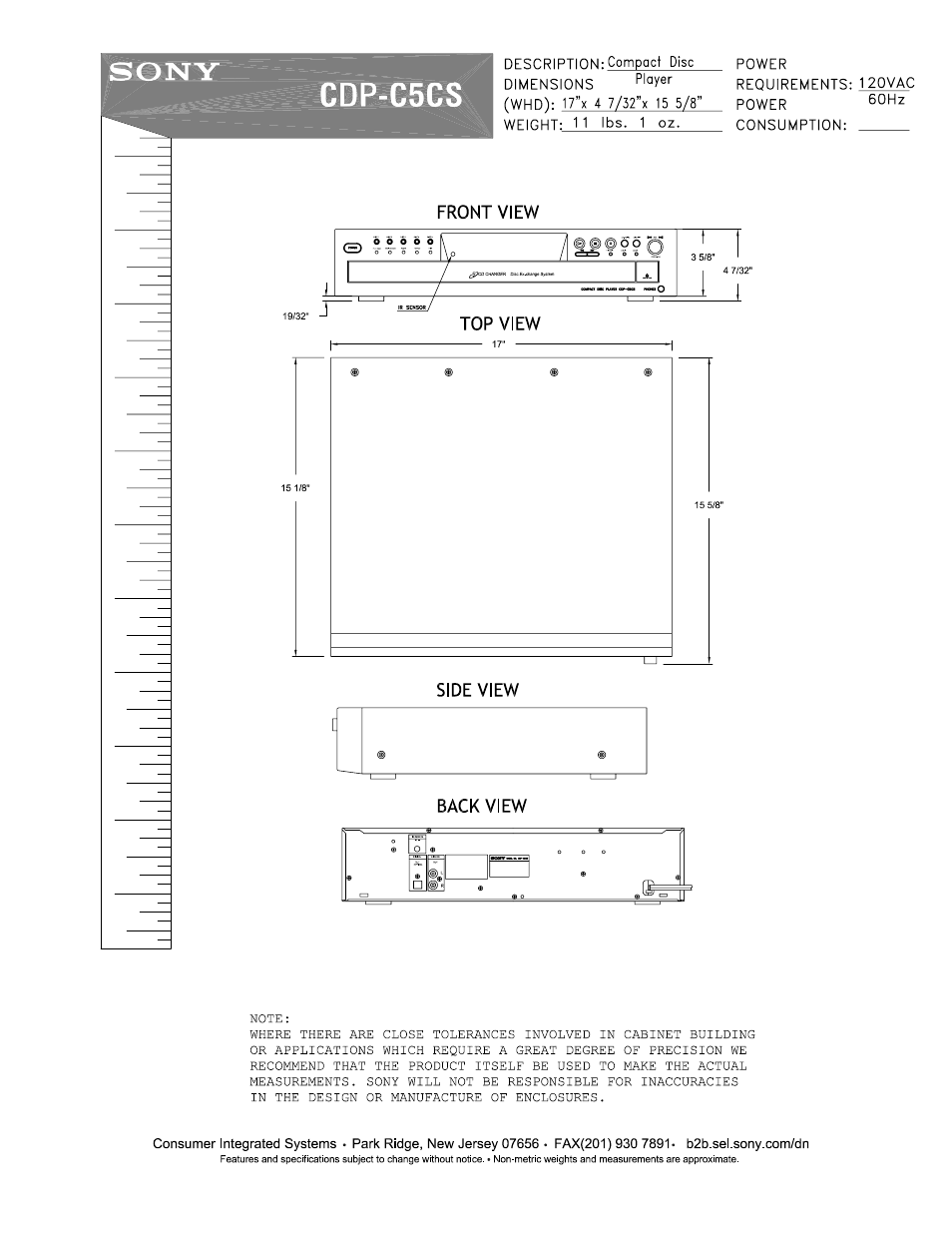 Sony CDP-C5CS User Manual | 1 page