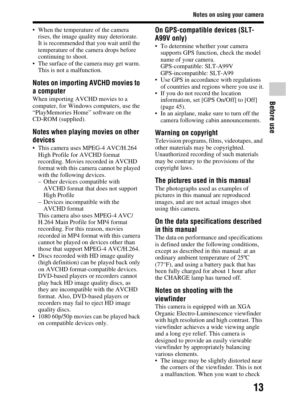 Sony SLT-A99V User Manual | Page 13 / 100