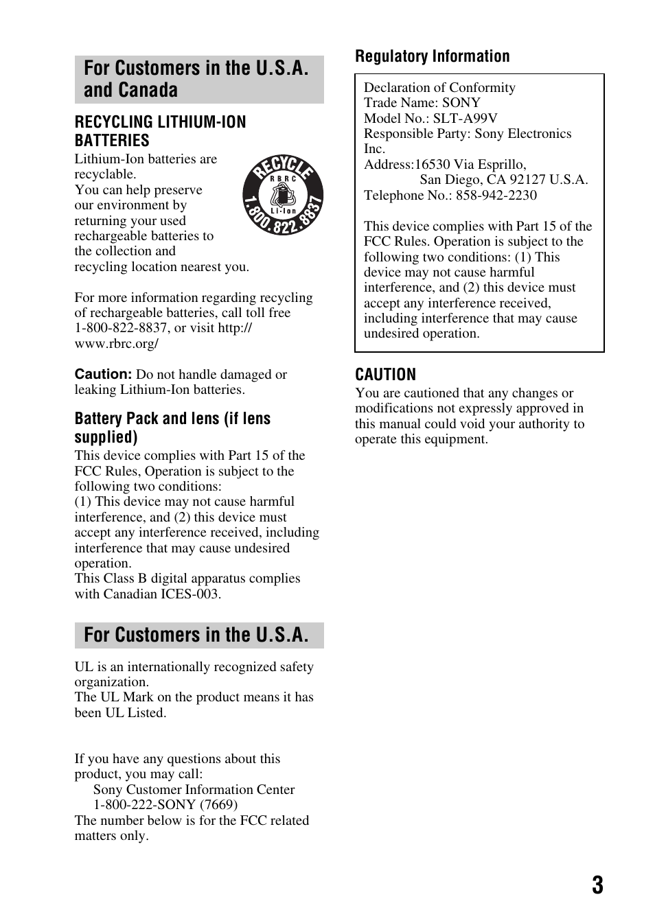 Sony SLT-A99V User Manual | Page 3 / 100