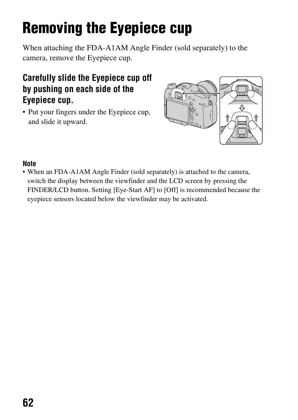 Removing the eyepiece cup, S (62) | Sony SLT-A99V User Manual | Page 62 / 100