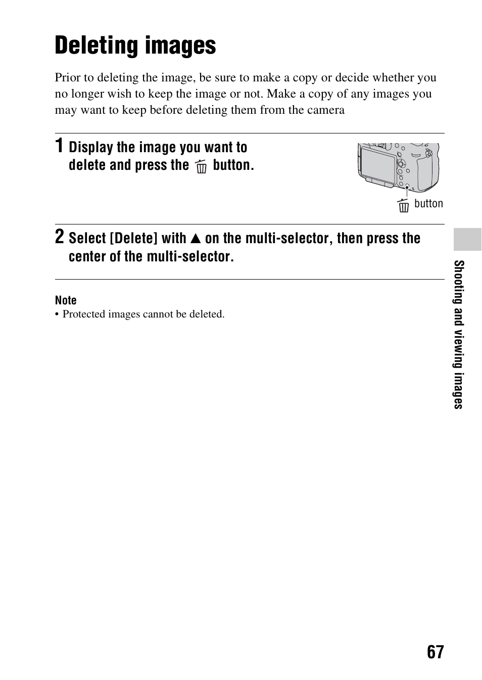 Deleting images | Sony SLT-A99V User Manual | Page 67 / 100