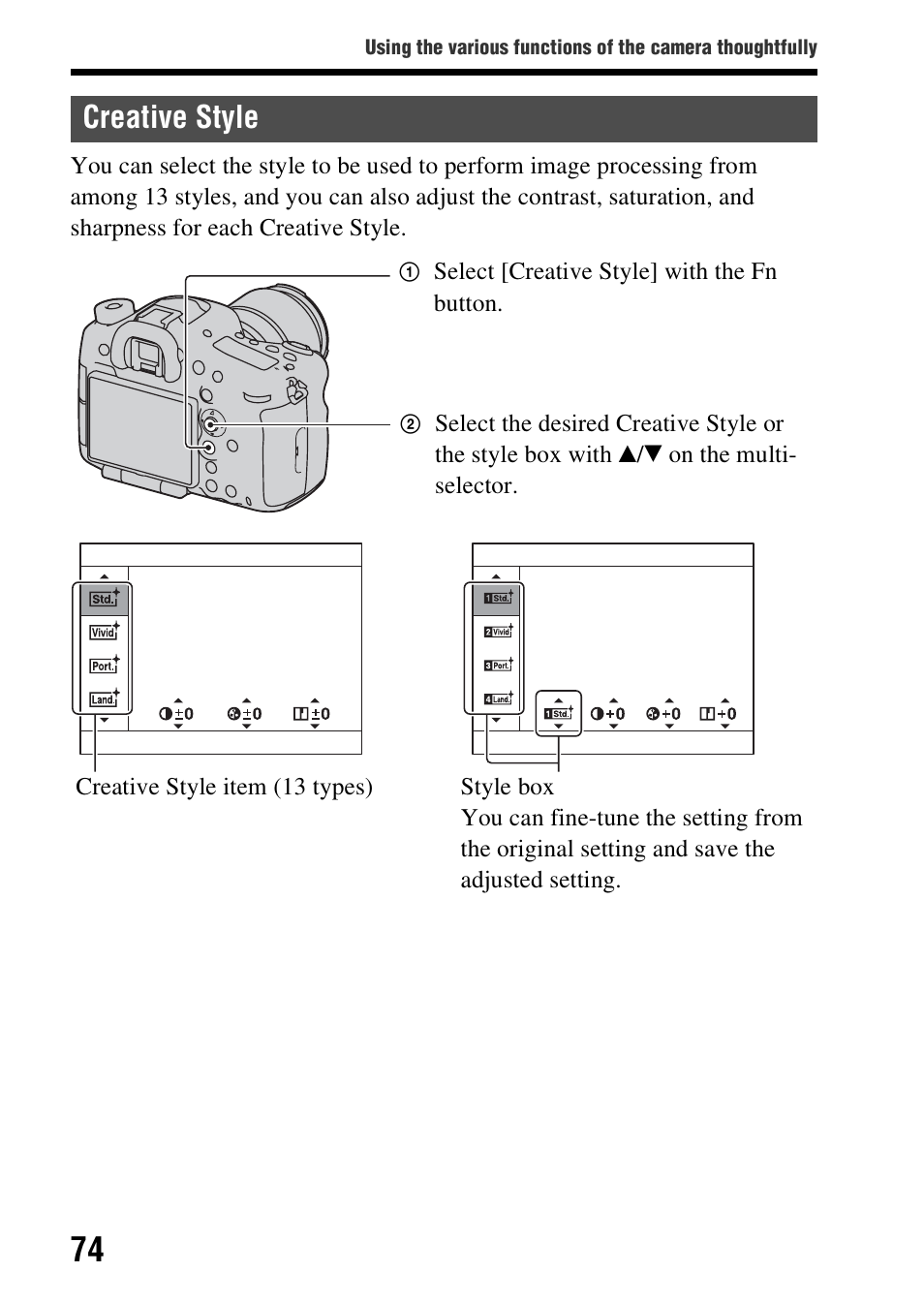 Creative style | Sony SLT-A99V User Manual | Page 74 / 100