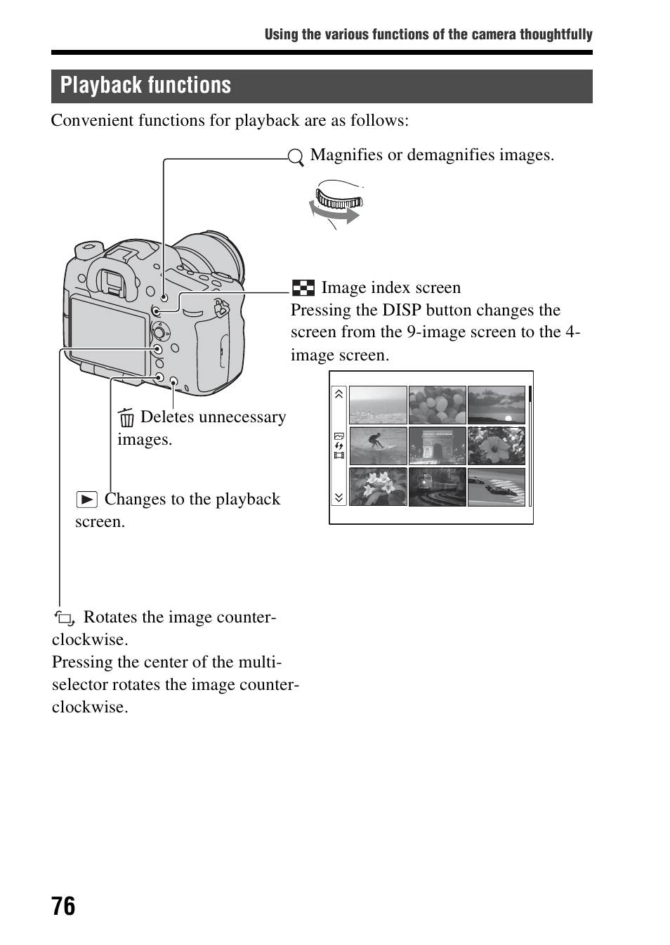 Playback functions | Sony SLT-A99V User Manual | Page 76 / 100