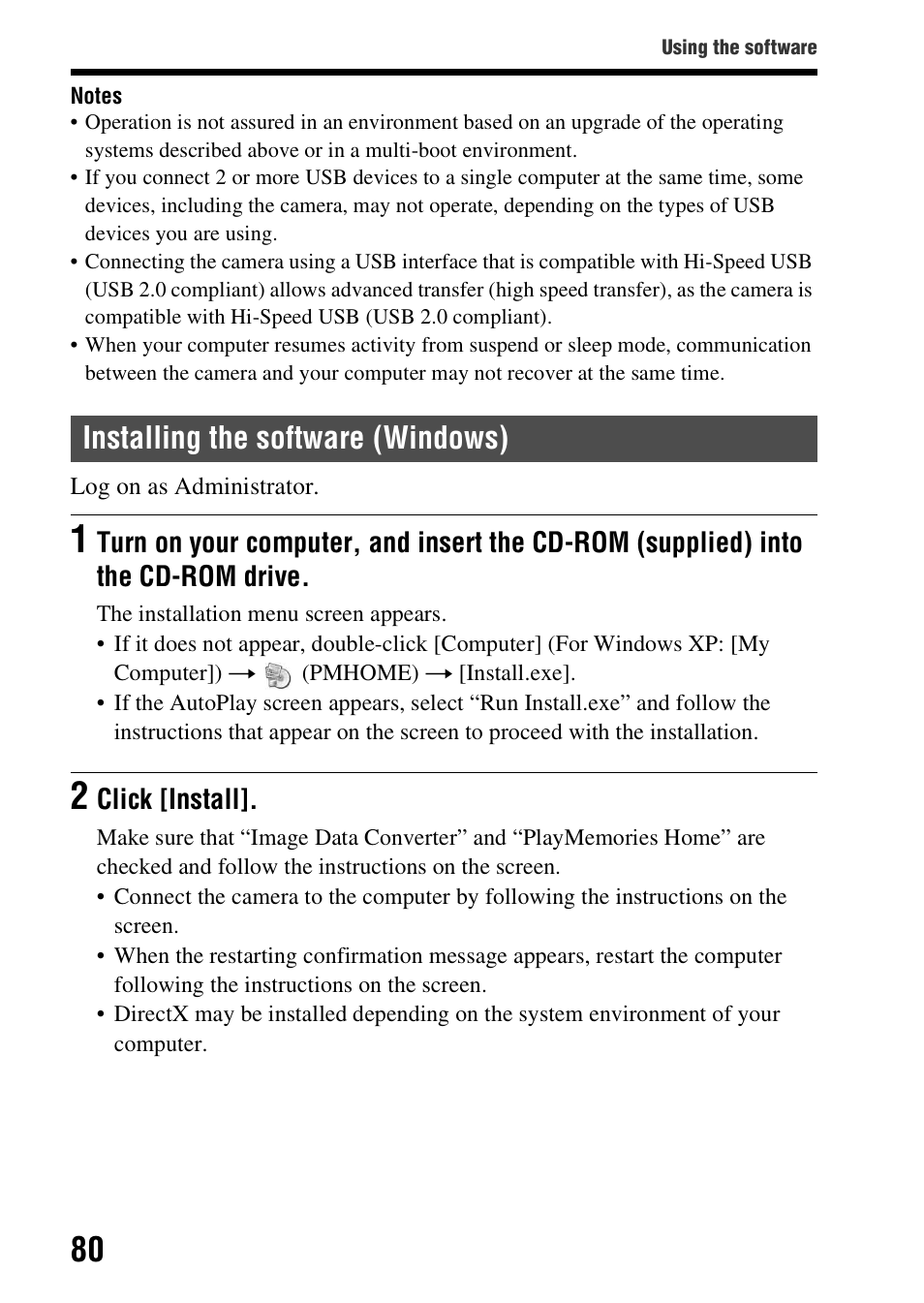 Installing the software (windows), Click [install | Sony SLT-A99V User Manual | Page 80 / 100