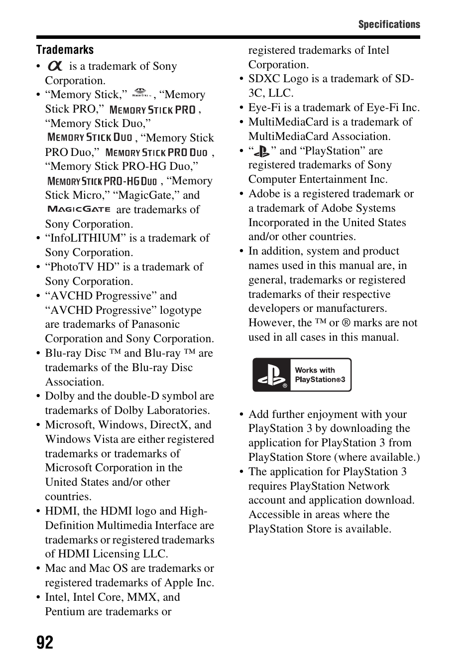 Sony SLT-A99V User Manual | Page 92 / 100