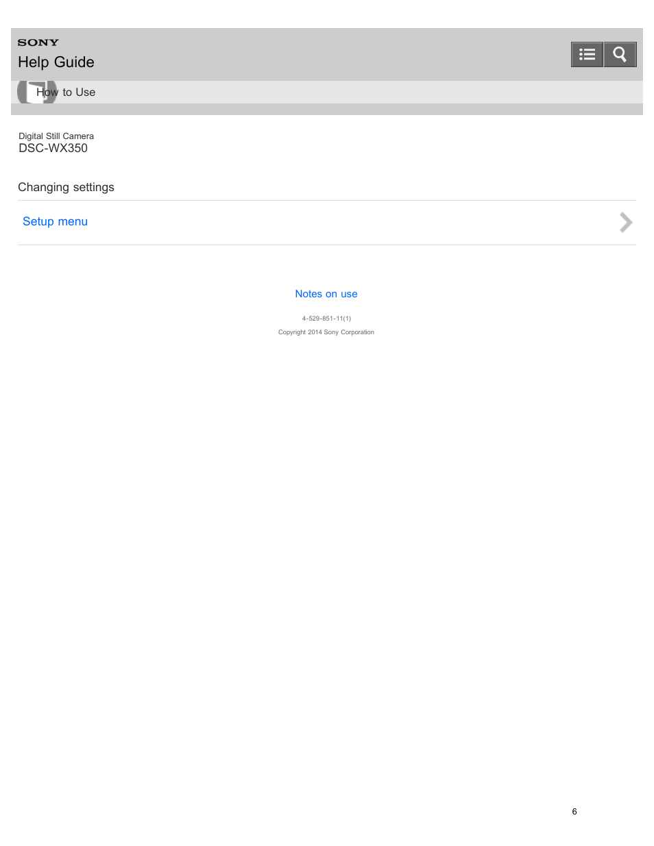 Changing settings, Help guide | Sony DSC-WX350 User Manual | Page 10 / 319