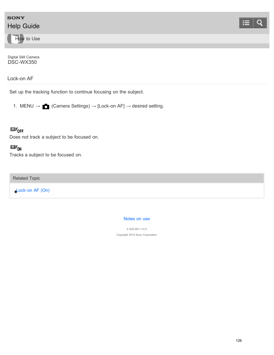 Lock-on af, Help guide | Sony DSC-WX350 User Manual | Page 130 / 319