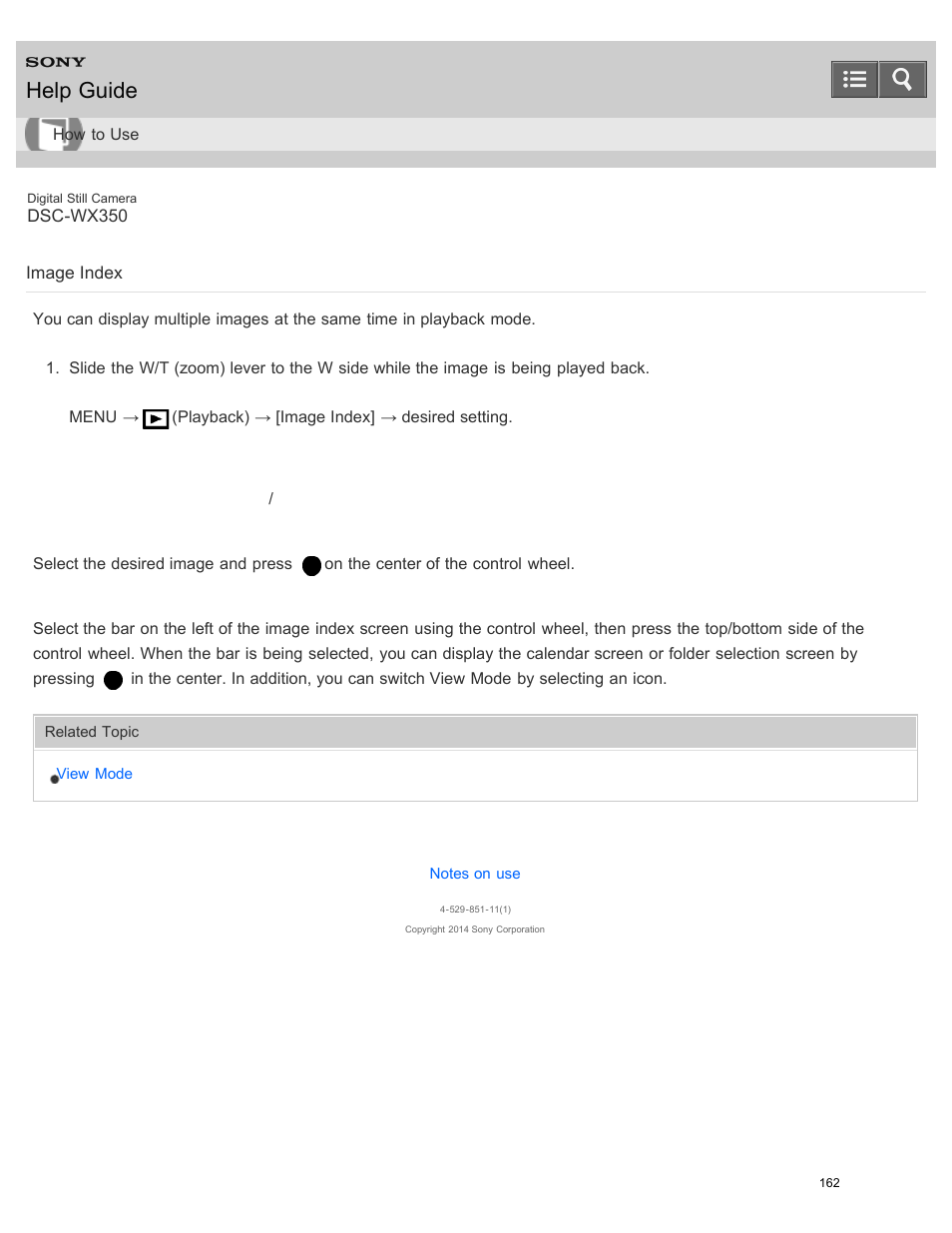 Image index, Help guide | Sony DSC-WX350 User Manual | Page 166 / 319