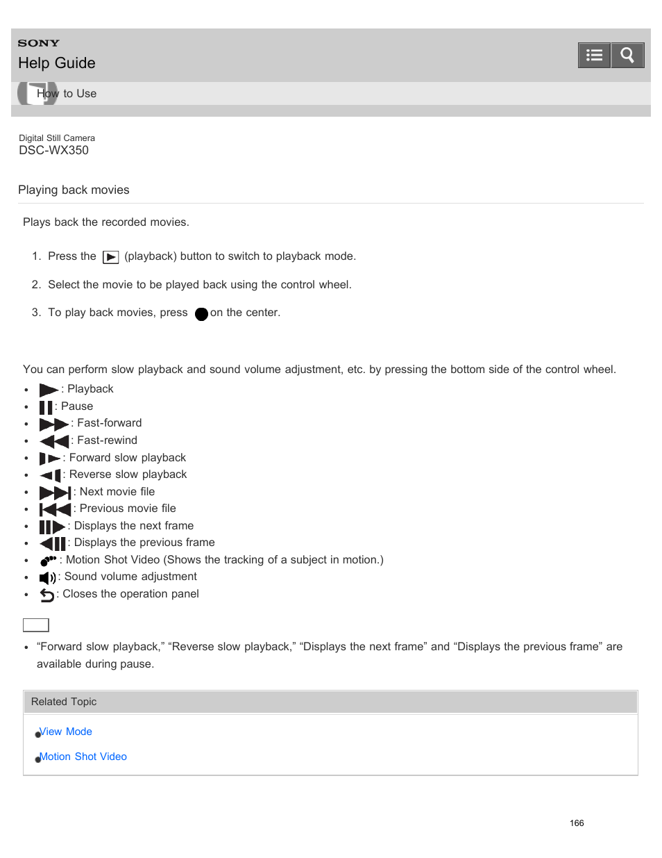 Playing back movies, Plays back the recorded movies, Help guide | Sony DSC-WX350 User Manual | Page 170 / 319
