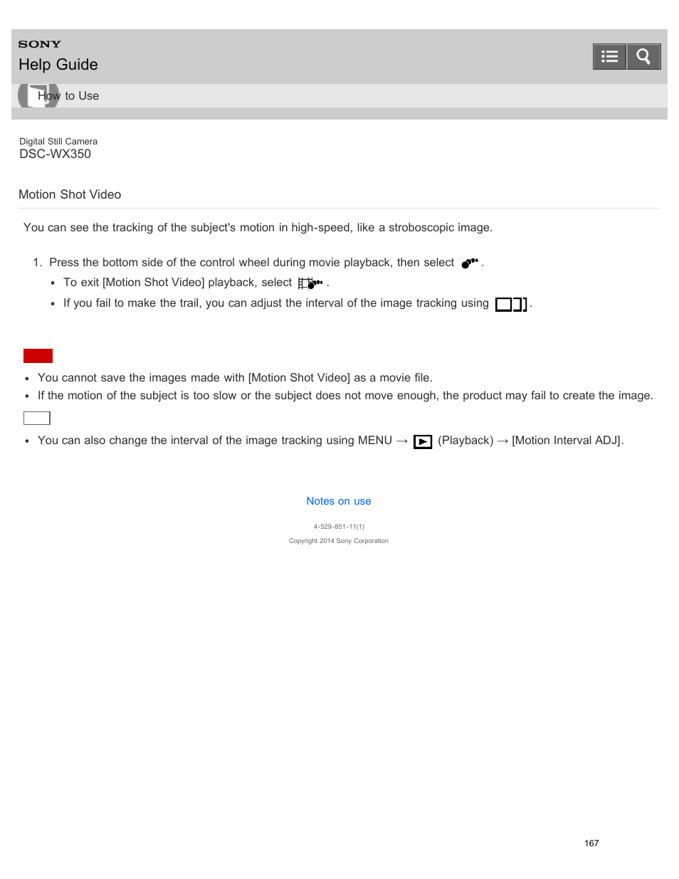 Motion shot video, Help guide | Sony DSC-WX350 User Manual | Page 171 / 319