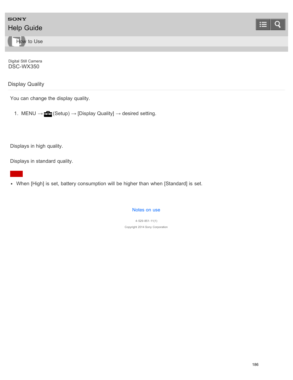 Display quality, You can change the display quality, Help guide | Sony DSC-WX350 User Manual | Page 190 / 319