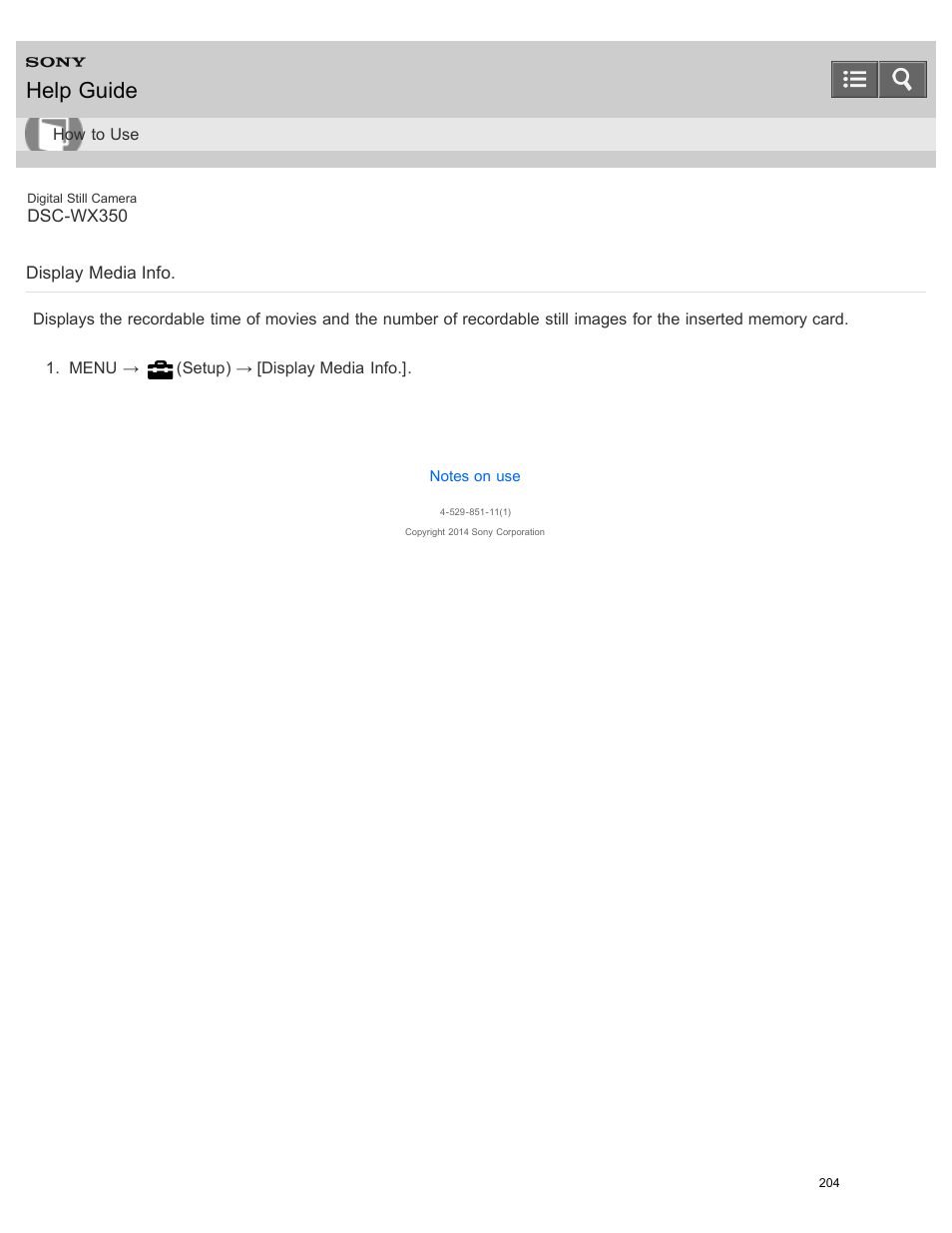 Display media info, Help guide | Sony DSC-WX350 User Manual | Page 208 / 319