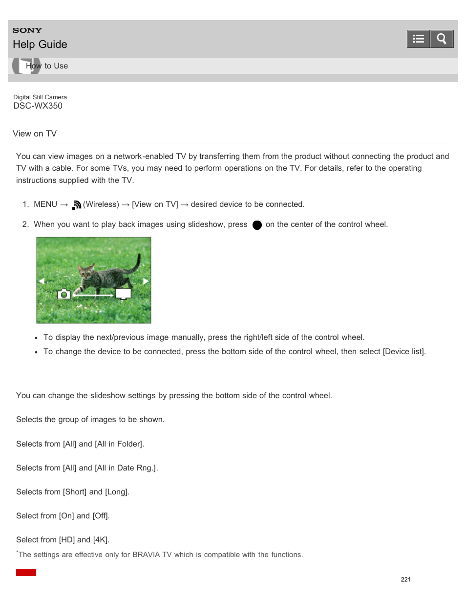 View on tv, Help guide | Sony DSC-WX350 User Manual | Page 225 / 319