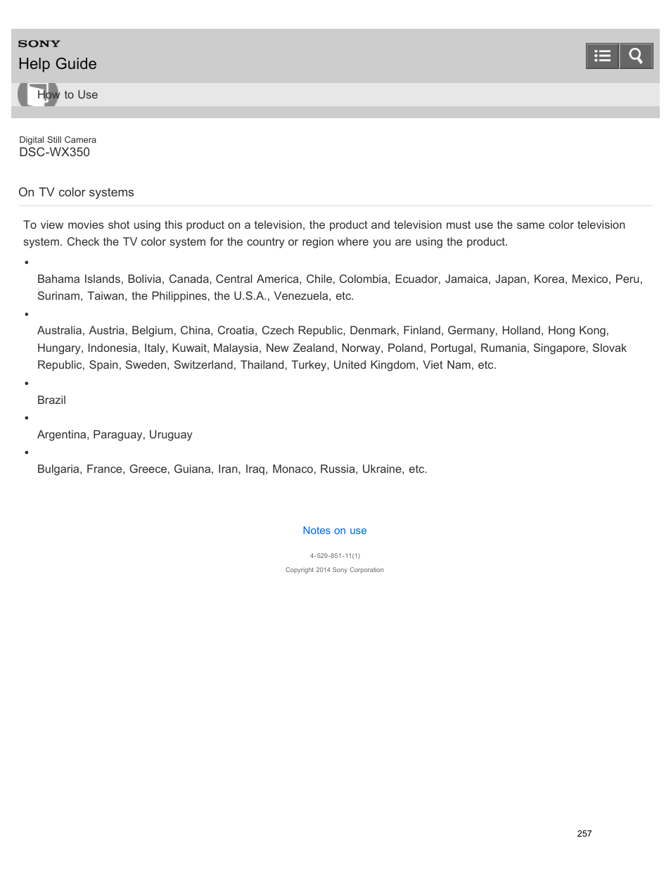 On tv color systems, Help guide | Sony DSC-WX350 User Manual | Page 261 / 319